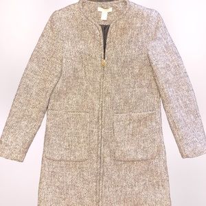 NWOT H&M Beautiful Herringbone Wool Blend Zip Up Coat Gray & White SZ 6